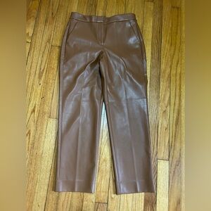 J.Crew Kate Ankle Straight Leg Faux Leather Trouser Pants Size 6 Cognac Colored￼